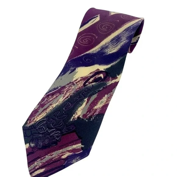 Pierre Balmain Couture Mens Silk Tie Purple Abstract Brushstroke Made in Italy‎