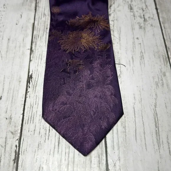 VALENTINO Floral Motif Silk Tie Purple NeckTie‎ Made in Italy Unique