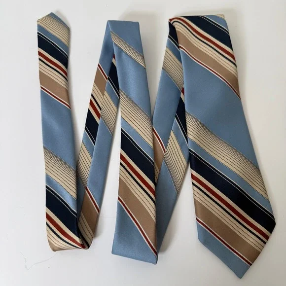 VTG La Bella Collection Striped Mens Necktie Blue Tan Formal Occasion Career Tie