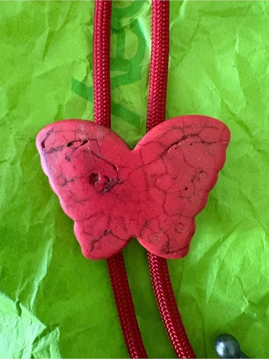Red Butterfly Pendant Necklace Bolo Tie