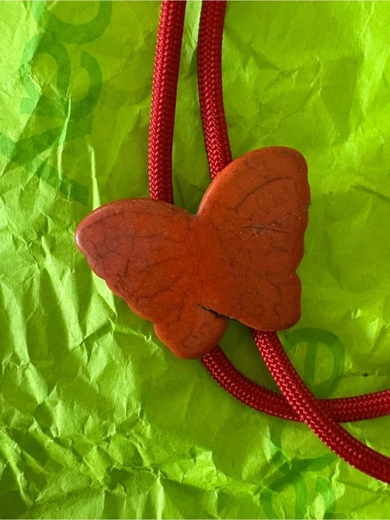 Red Butterfly Stone Pendant with Cord Bolo Tie