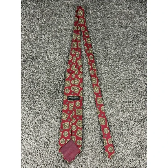 Christian Dior Monsieur Silk Tie Burgundy Gold Geometric Medallion Made in USA