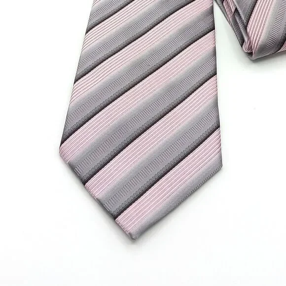 Umberto Frasi Repp Tie Mens XL 66” Gray Mauve Ribbon Stripe Designer Wide New