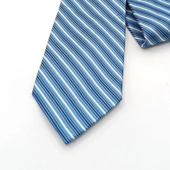 Claiborne Silk Repp Tie Mens 60” Blue White Thin Stripe Wide Nautical Preppy New