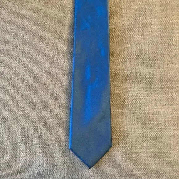 Peter Elliot Silk Satin Narrow Blue Tie Handmade in Italy.