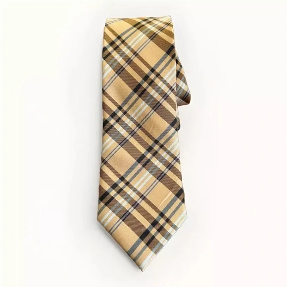 Parsley Luxury Neckwear - Men’s Neck Tie - Cream/Navy/White/Black Plaid Pattern