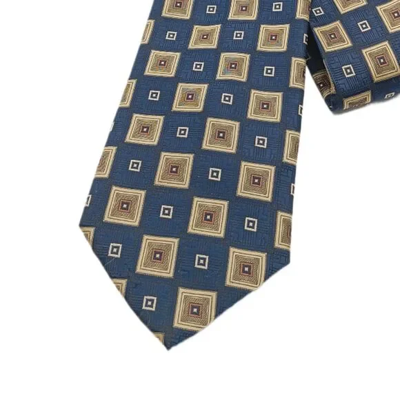 Harve Benard Tie Mens 59” Navy Blue Taupe Geometric Benard Holtzman Classic New