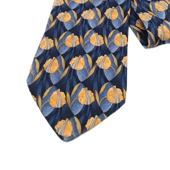 Ermenegildo Zegna Silk Tie Mens 60” Blue Yellow Floral Luxury Elegant Wide New