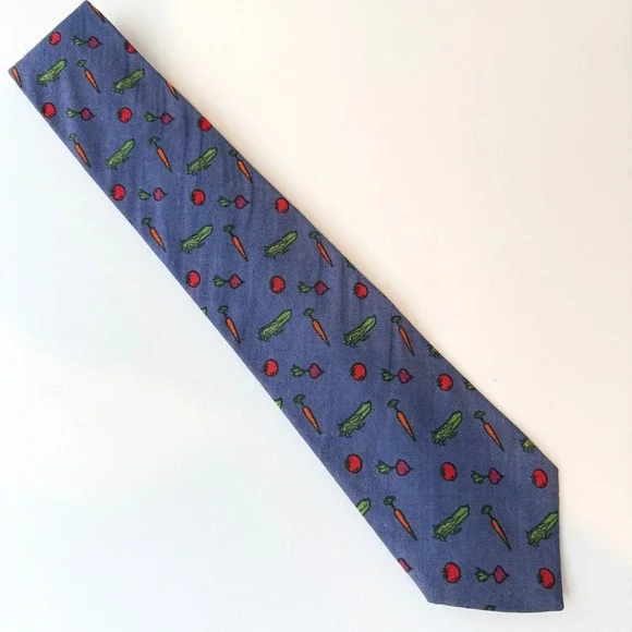 Schreter Mens Vintage Vegetable Garden Tie Blue Novelty Carrot Corn Tomato USA