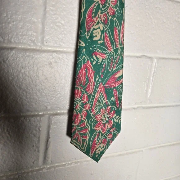 Vtg Necktie Mens OS Batik Floral Geometric Retro Silk Retro Pastel Wedding Event