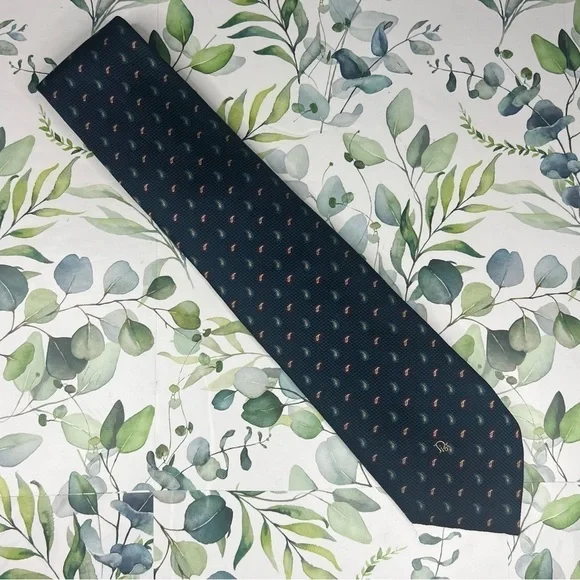 Christian Dior Navy Paisley Print Silk Blend Classic Neck Tie