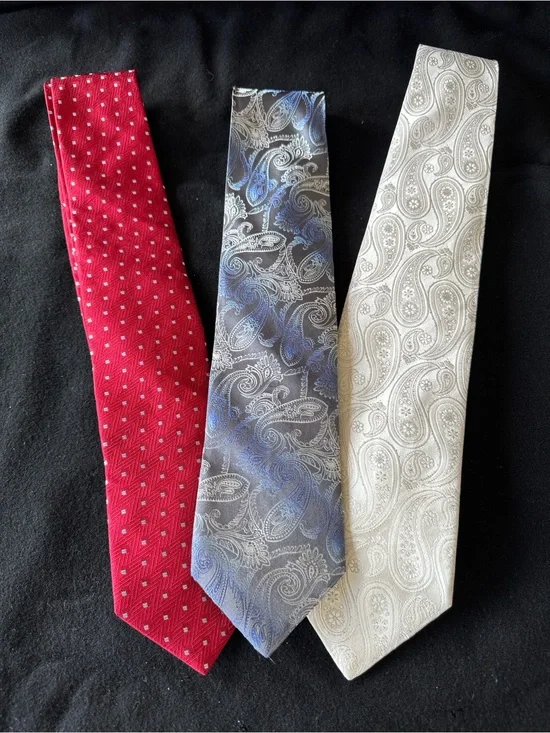 Murano Red, Blue Paisley, and Silver/Gray Paisley Tie Set