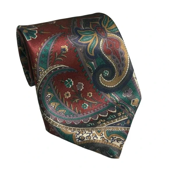 VTG Ketch Necktie Red Paisley Floral Pattern Retro Classic Formal Mens OS