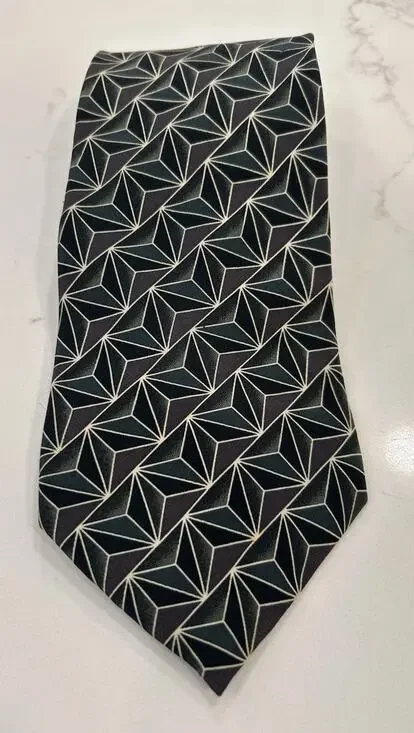 Vtg Christian Dior 100% Silk Men 3.75” Tie Green Black Geometric Italian Fabric