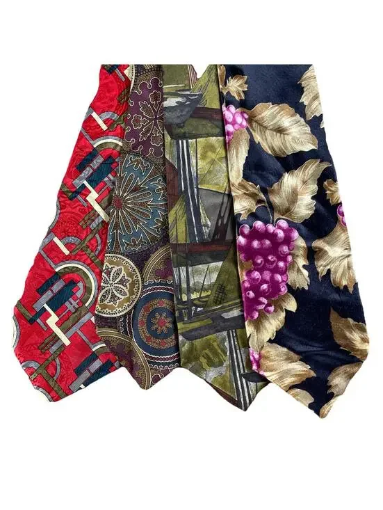 Lot Of 4 VTG Abstract Ties Sailboats Golden Grapes Geometric Hand Made USA