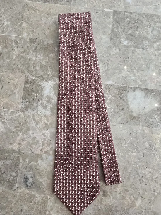 Vintage Hermes Burgundy Patterned Silk Tie
