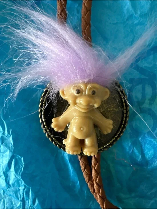 Vintage Troll Doll Bolo Tie with Purple Hair