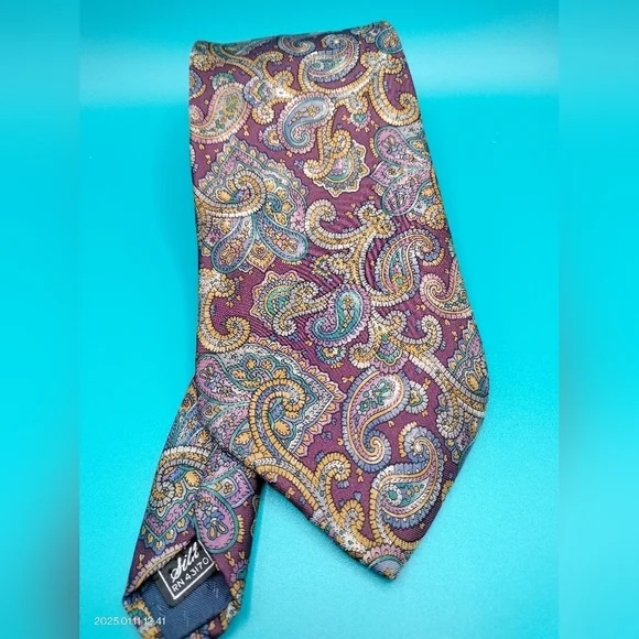 Geoffrey Beene Men's Tie Necktie Silk Made in USA Paisley Multicolored Retro