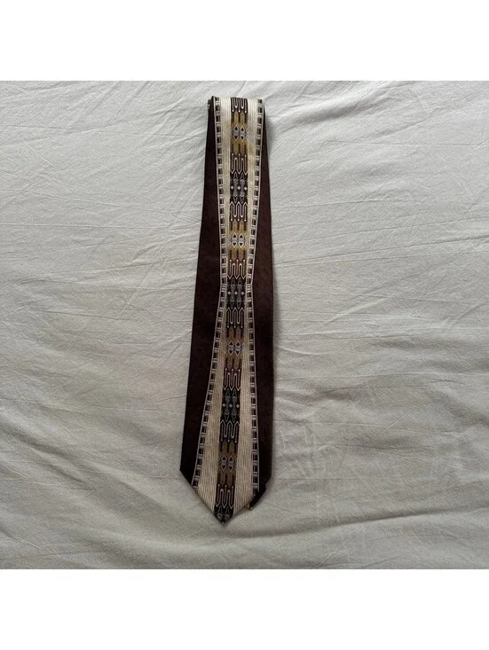 Carlo Palazzi Couture Silk Necktie Brown Cream Patterned Vintage
