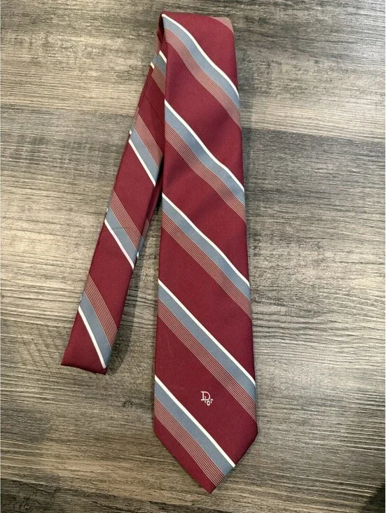 Christian Dior Monsieur Silk Tie Burgundy Striped Vintage Logo