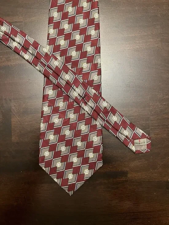 ROBERT TALBOTT Studio Men's Silk Neck Tie USA Designer Geometric Red/Gray READ