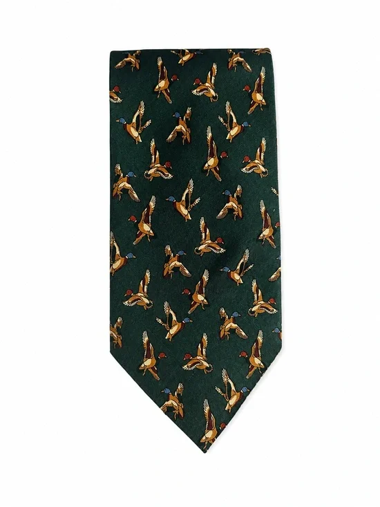 Fox&Chave 100%Silk Mallard Duck Hunting Tie Green Made in England