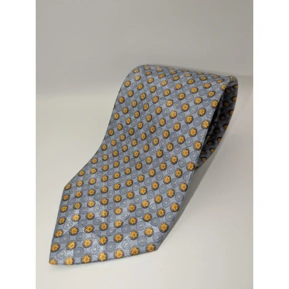 Ermenegildo Zegna Tie Light Blue Gold Dots 100% Silk Made in Italy Classic