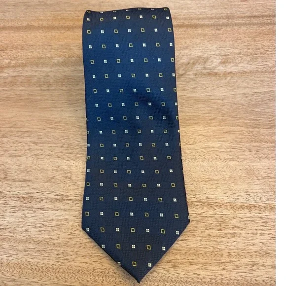 A. Di Leva Sorrento Mens Silk Tie Navy Blue Geometric Square Made in Italy