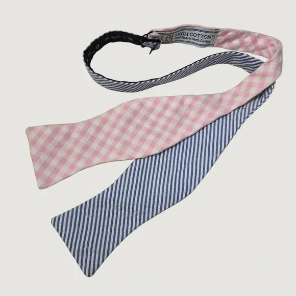 High Cotton Bow Tie Mens Blue Seersucker Pink Gingham Preppy Classic