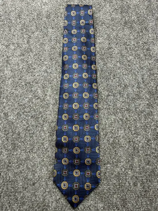 Ermenegildo Zegna Mens Silk Tie Blue Geometric Medallion Made Italy