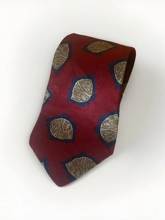 Vintage yApre For Tom James Red Medallion Silk Tie Made In USA Necktie