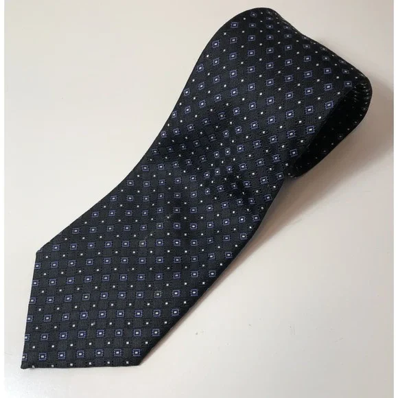 Meeting Street Neck Tie Men's Black Blue White Polka Dot 100% Silk Formal Office