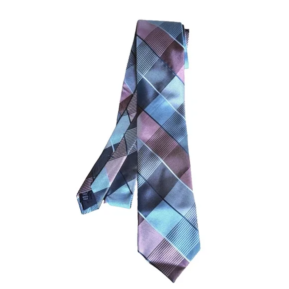 Kenneth Cole Reaction Mens 100% Silk Plaid Neck Tie Necktie 60