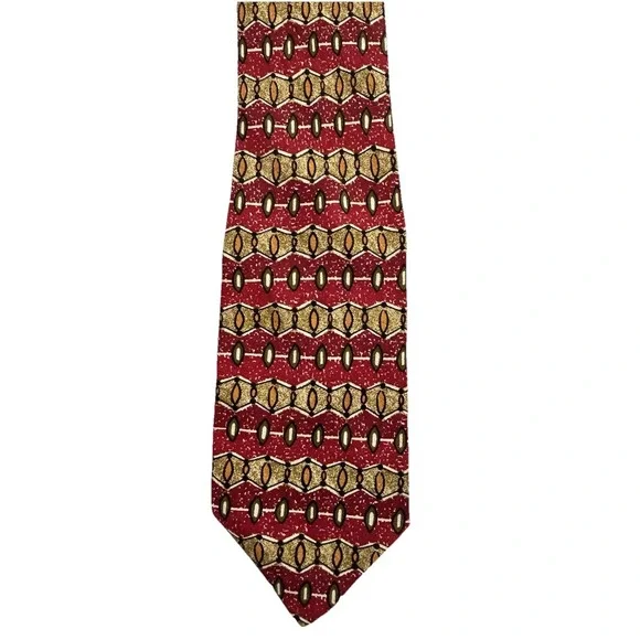 Robert‎ Talbott Studio Tie Hand-Sewn Silk USA Red Gold Geometric 3.75