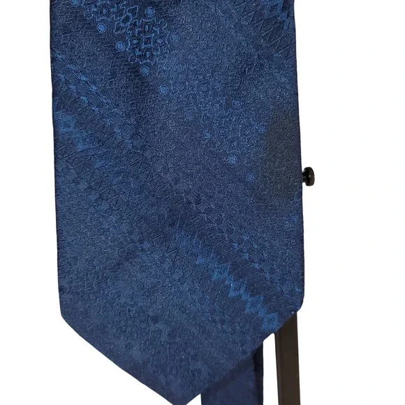 Vintage Tie Navy Blue Geometric Jacquard Textured Wide Retro Classic Menswear
