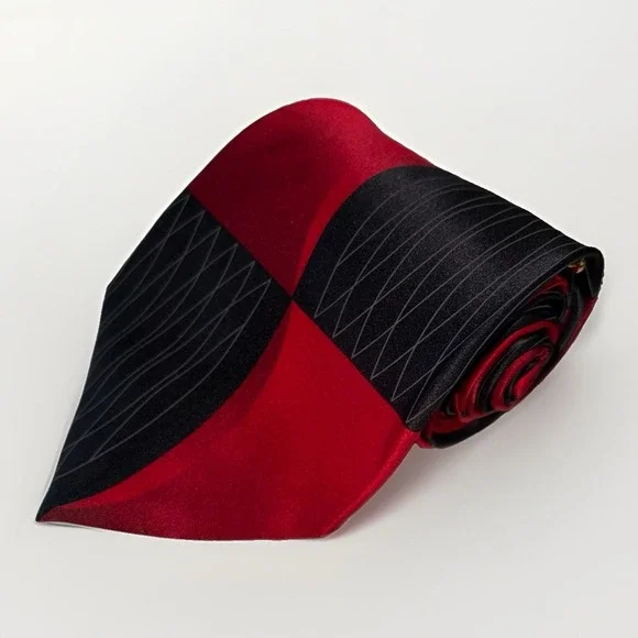 Giorgio Brutini Black Red Necktie Silk Geometric Gold Chain  Mens Tie
