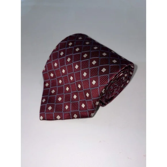 Brooks Basics Pure Silk Red Gold Squares Made In Usa
