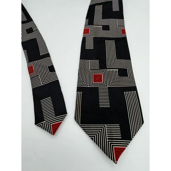Frank Lloyd Wright Collection Silk Tie Black Red Geometric Architecture Art Deco