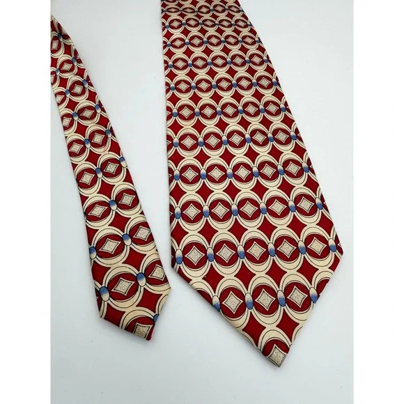 Gobar Italy Design Mens Silk Necktie Red Geometric 50s Rockabilly Vintage Style