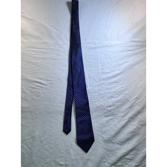 Apt. 9 Mens Navy Blue Light Blue Grid Pattern Silk Blend Necktie Formal Business