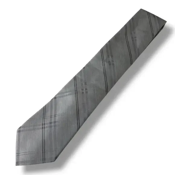 NWT Calvin Klein Gray Plaid Silk Blend Tie