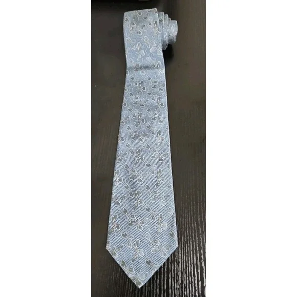 OMAGGIO By Robert Talbott USA Mens 100% Silk Tie Blue/Gray Floral Pattern 4