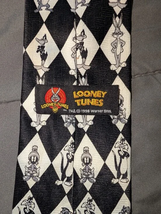 Vintage 1998 Warner Bros Looney Tunes Diamond Harlequin Tie Bugs Daffy Taz