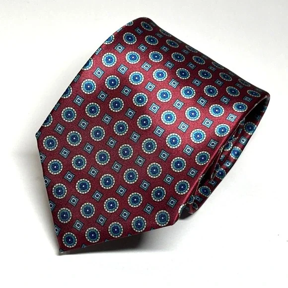 Etienne Aigner Tie Mens OS Burgundy Blue Geometric Medallion Vintage‎ Preppy