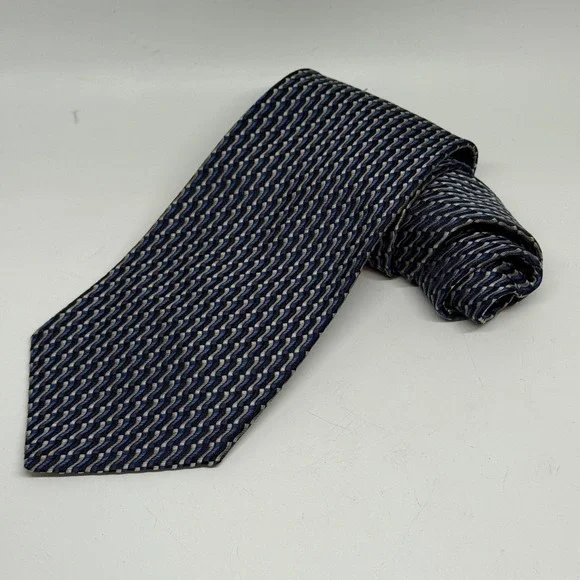 Piatelli Uomo Silk‎ Necktie Blue Tan Geometric Pattern Mens