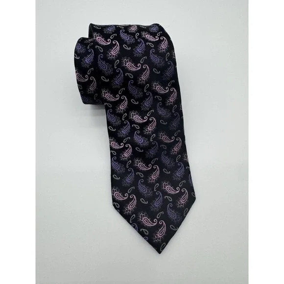 XMI Platinum Mens Tie Black‎ Purple Pink Paisley Silk Classic Width Neck Tie
