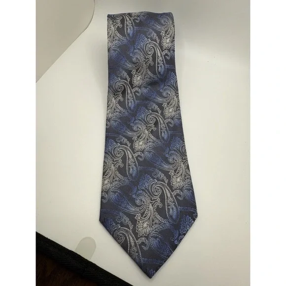 Joseph Abboud Silk Tie Blue Gray Paisley Classic Necktie 3.75