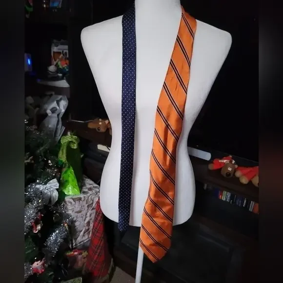 Tommy Hilfiger silk‎ tie orange stripes & blue dots