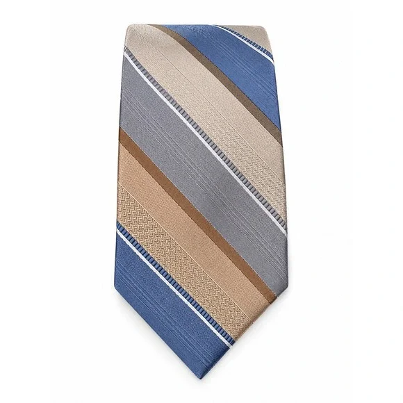 Michael Kors Mens Necktie 100% SILK Designer Cream  Blue White Striped 57.5