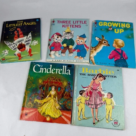 Vintage Children Hardback Books Lot of 5 Wonder Books Barbie Three Little Kitten